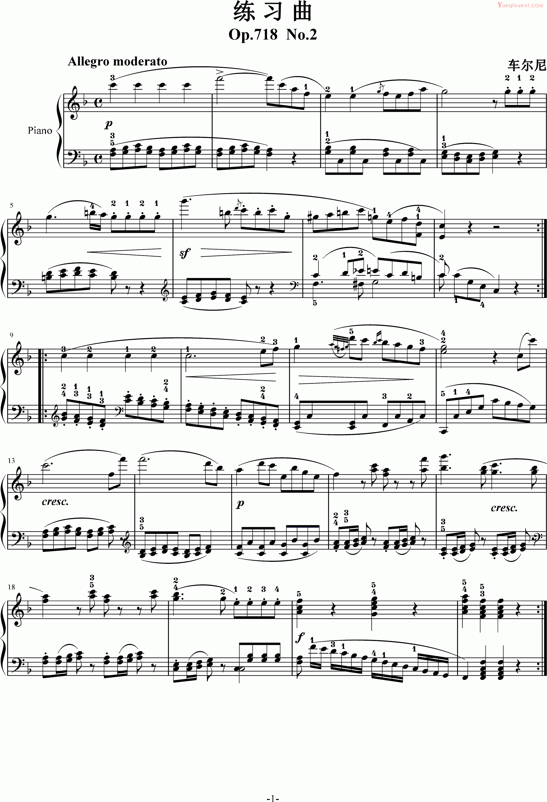车尔尼 Czerny 左手练习曲 718—02