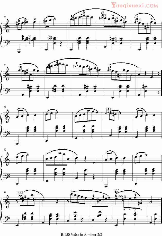 肖邦 chopin A小调圆舞曲 带指法B.150 钢琴谱