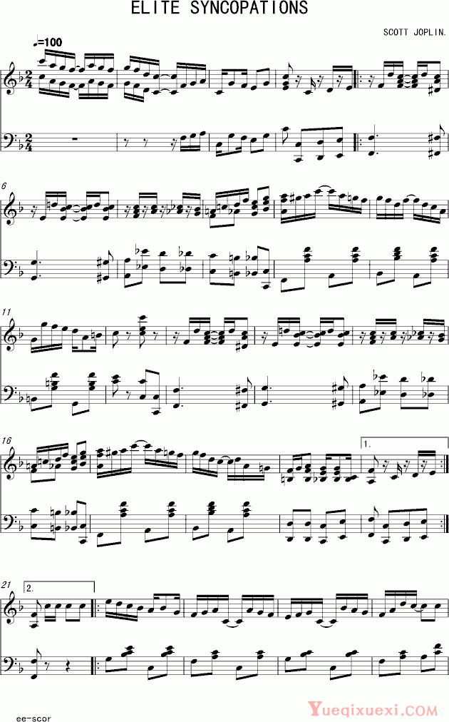 拉格泰姆 Scott Joplin Elite Syncopations 钢琴谱