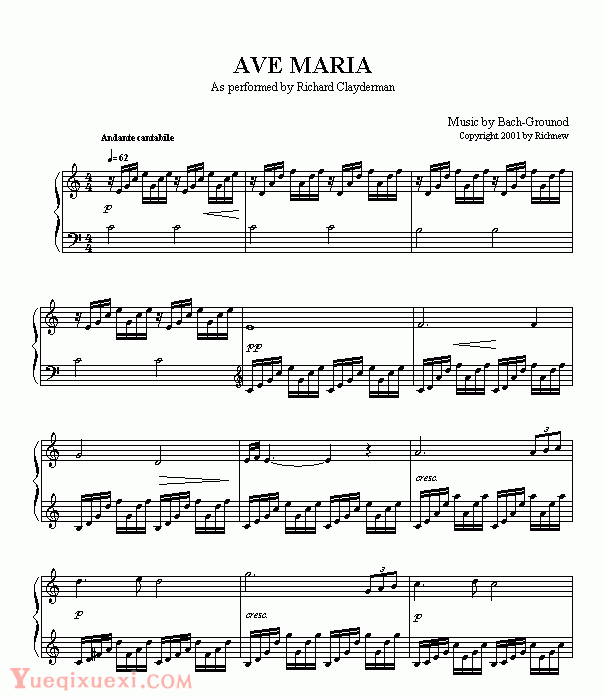 克莱德曼 AVE MARIA 钢琴名人名曲谱