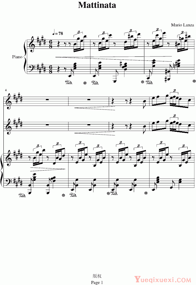 世界名曲 Mattinata（黎明） 钢琴谱