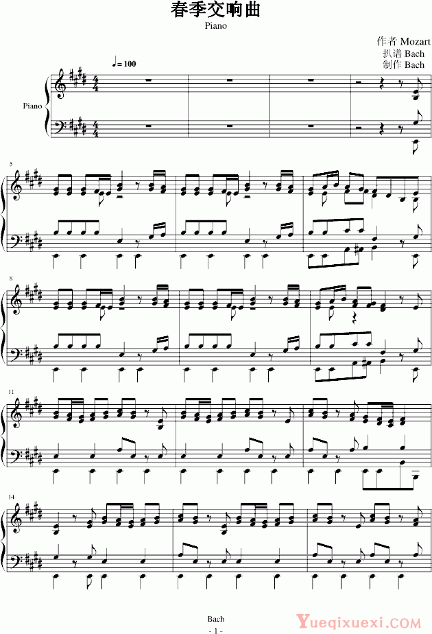 莫扎特 春季交响曲Piano