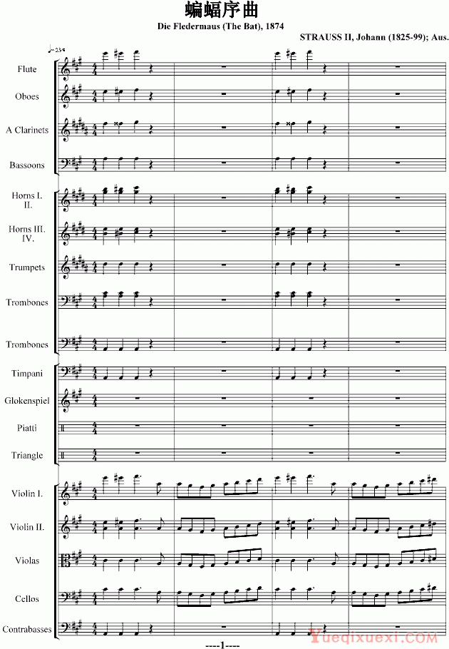 施特劳斯 Johann Strauss  蝙蝠序曲钢琴谱(精编版)