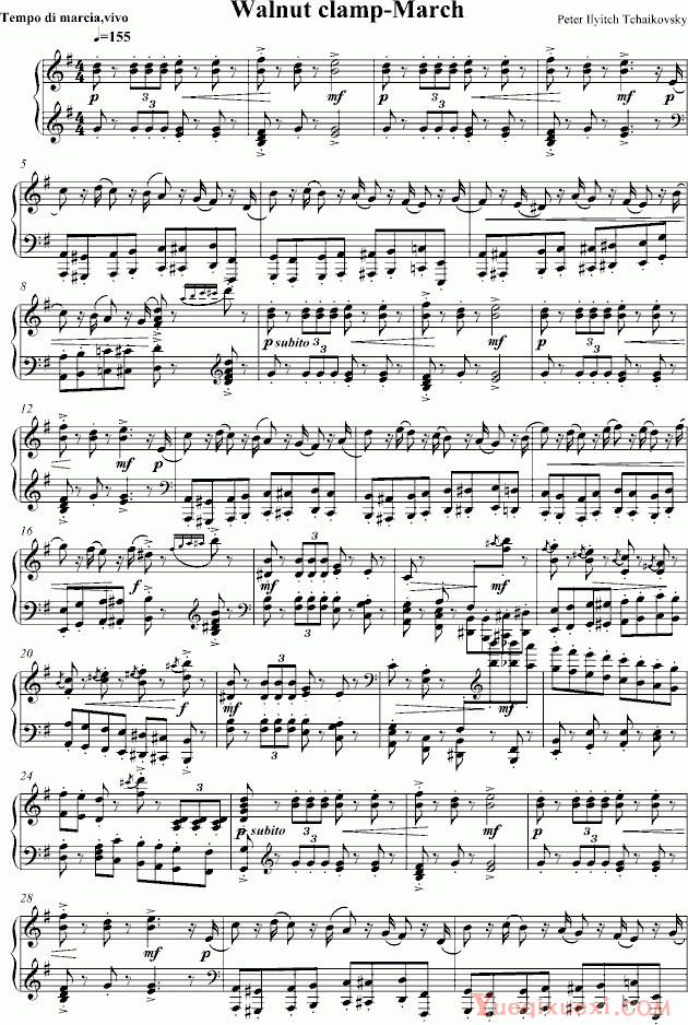 柴科夫斯基 Peter Ilyich Tchaikovsky 胡桃夹子进行曲原版钢琴独奏版