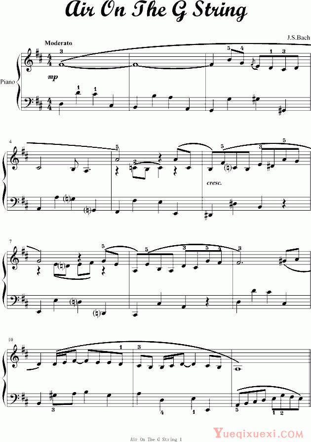 巴哈 Bach, Johann Sebastian Air On The G String(G弦之歌) 钢琴谱