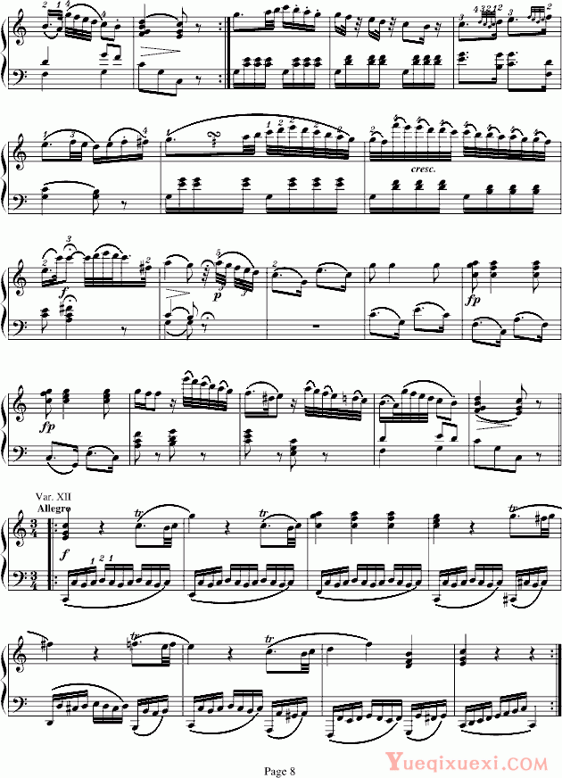 莫扎特 小星星变奏曲K.265(有指法)