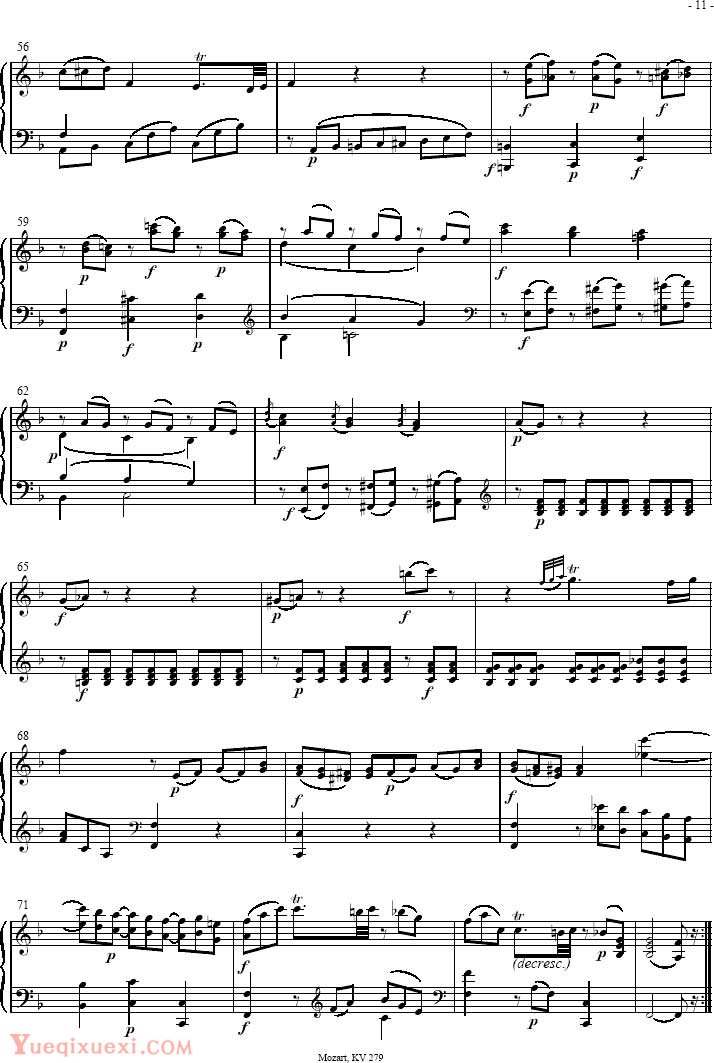 莫扎特 奏鸣曲 Sonatas K279 Mvt.2   钢琴名人名曲五线谱
