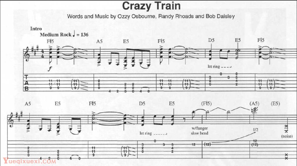 Crazy train吉他谱 OZZY乐队原版吉他谱_Crazy train吉他六线谱