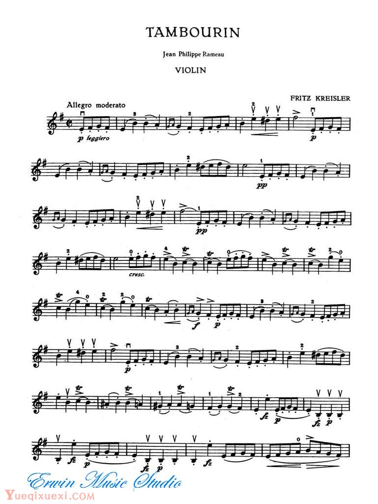 克莱斯勒-铃鼓舞曲 (拉莫风格)Violin  Fritz Kreisler,  Jean-Philippe Rameau, Tambourin