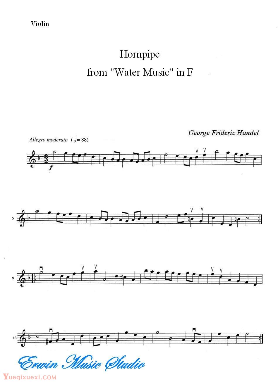 乔治 弗里德里克 亨德尔-管乐 选自F大调水上音乐弦乐三重奏分 George Frideric Handel,  Hornpipe  from Water Music in F