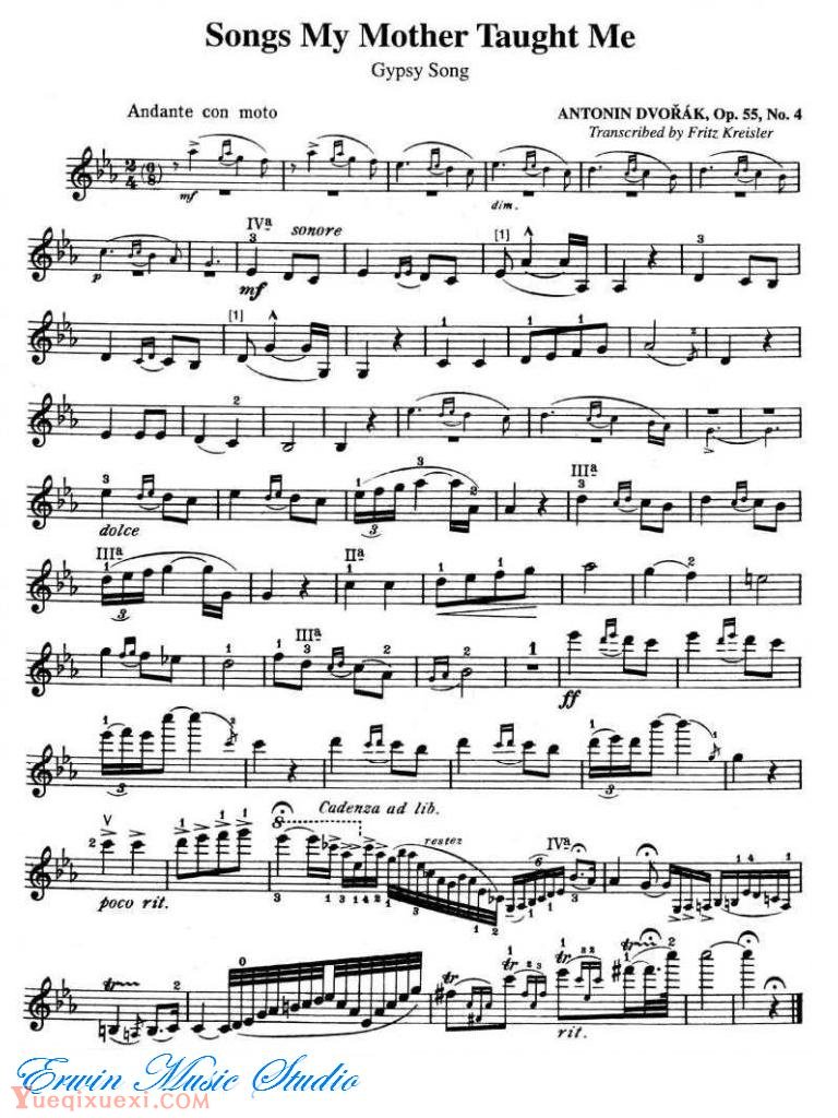 克莱斯勒-母亲教我的歌 选自德沃夏克作品55 第4号  Fritz Kreisler Antonin Dvorak Songs My Mother Taught Me Op.55,No.4