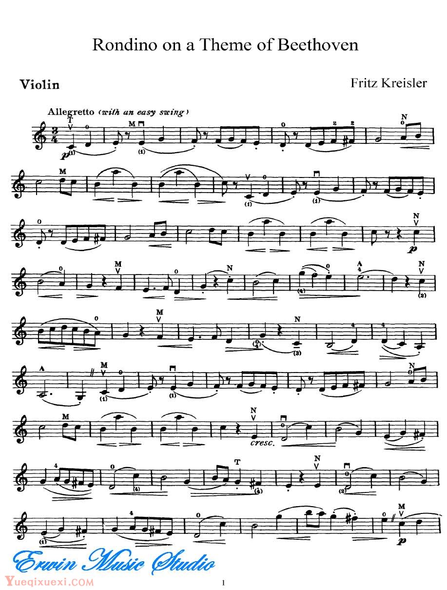 克萊斯勒-贝多芬主题小回旋曲Violin  Fritz Kreisler,  Rondino on a Theme of Beethoven