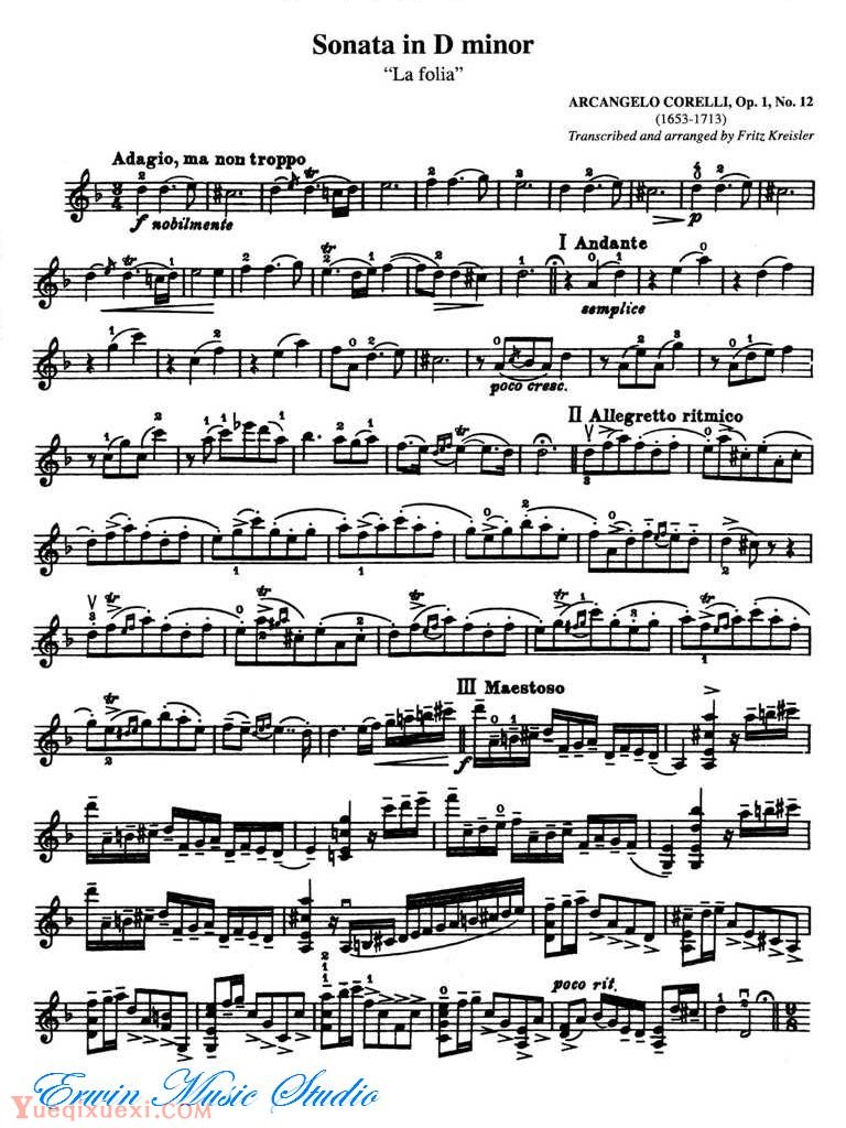 克萊斯勒-科雷利-小提琴D小调奏鸣曲 (福利亚)作品1 第12首Sonata in D minor “La folia”Op.1,No.12