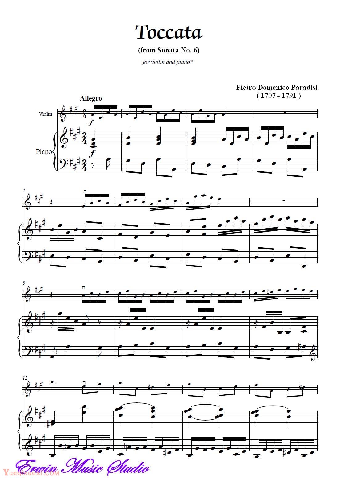 彼得罗 皮埃尔多米尼克 帕拉迪斯-托卡塔 选自第6奏鸣曲 钢琴伴奏Piano