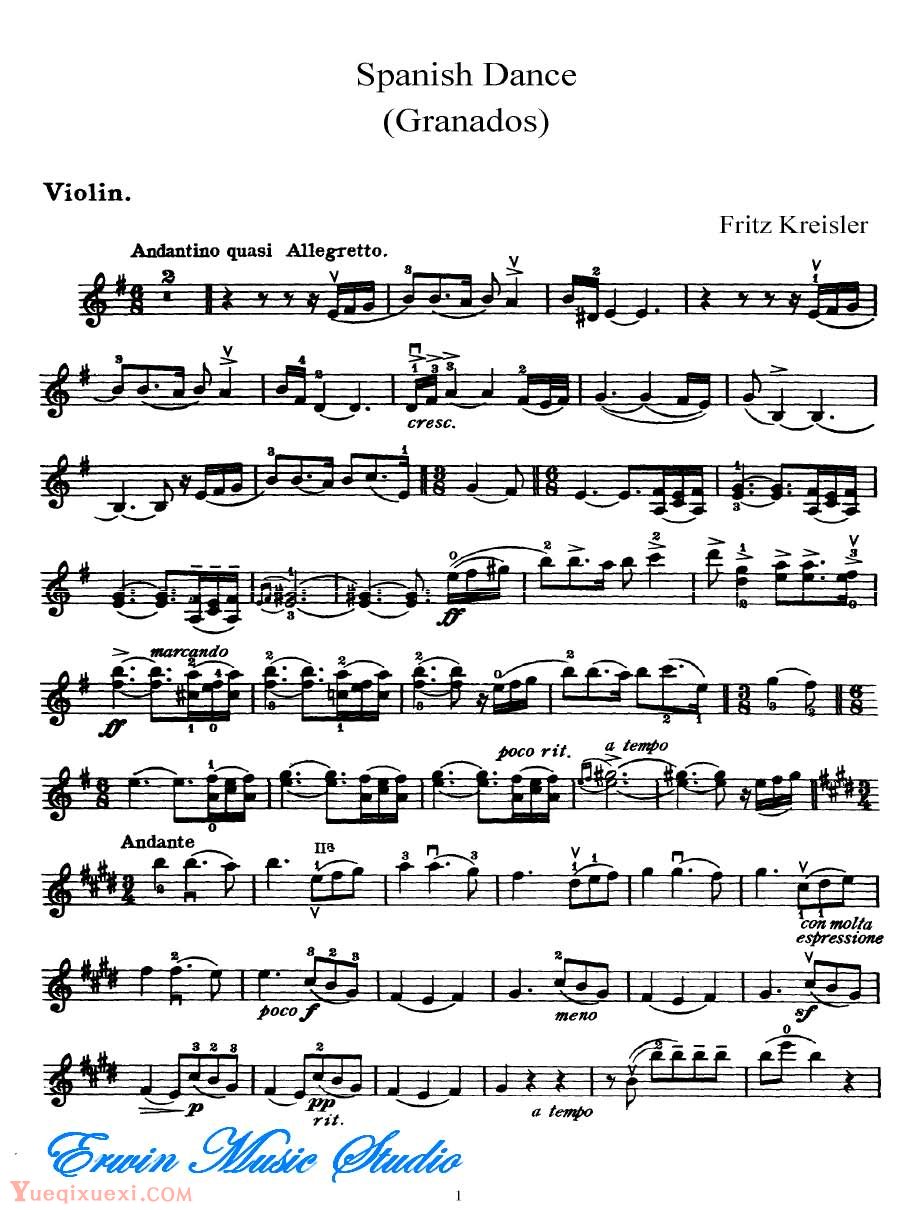克莱斯勒-格拉纳-西班牙舞曲Violin  Fritz Kreisler,  Spanish Dance (Granados)