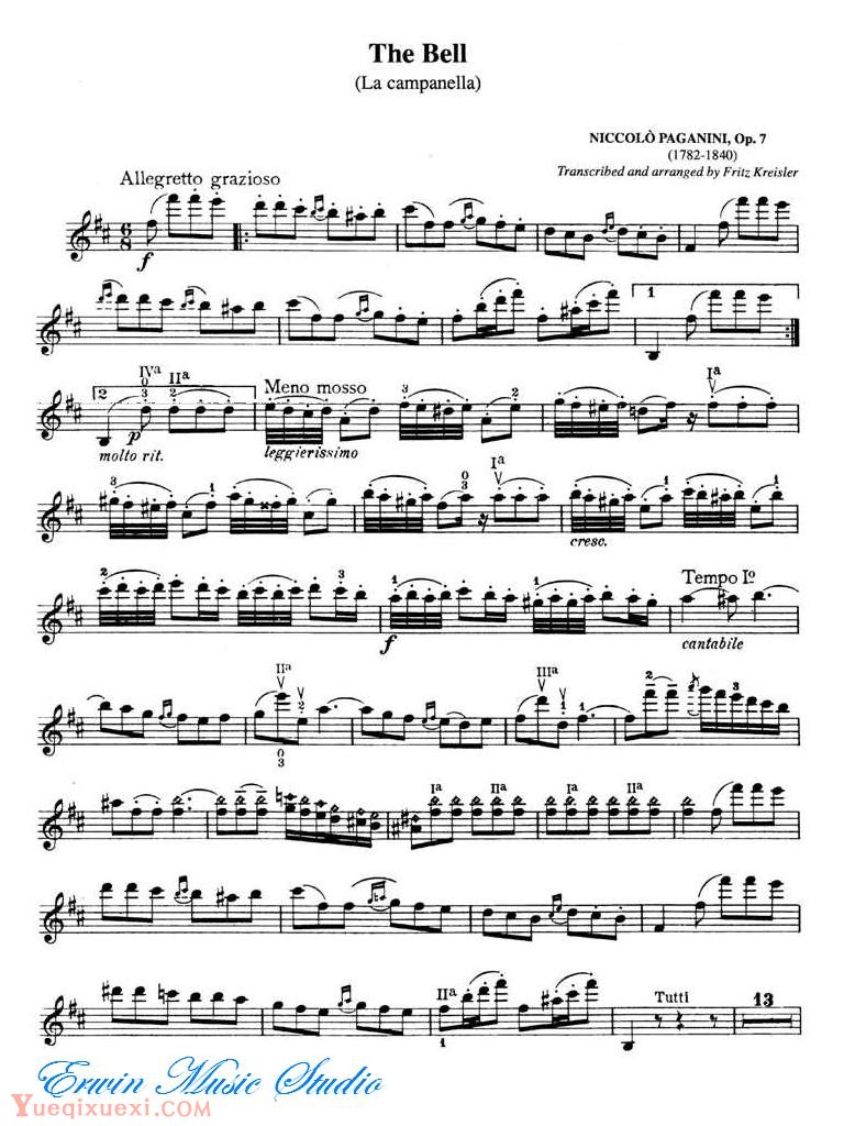 克莱斯勒-帕格尼尼-钟 作品7The Bell (La campanella)Op.7