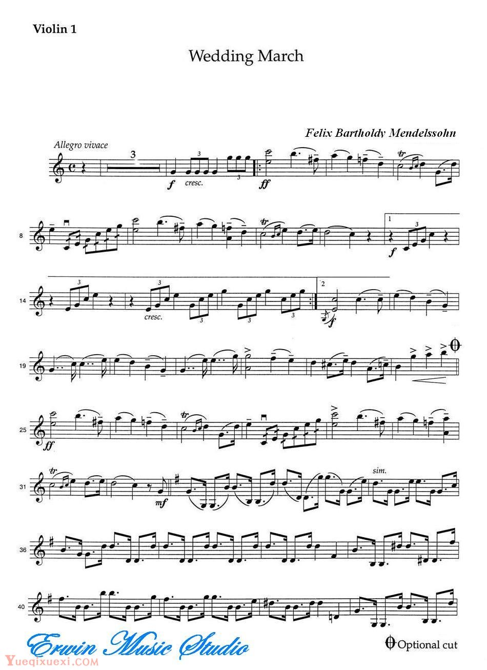 费利克斯 门德尔松-婚礼进行曲 弦乐三重奏分谱Violin  Felix Bartholdy Mendelssohn,  Wedding March