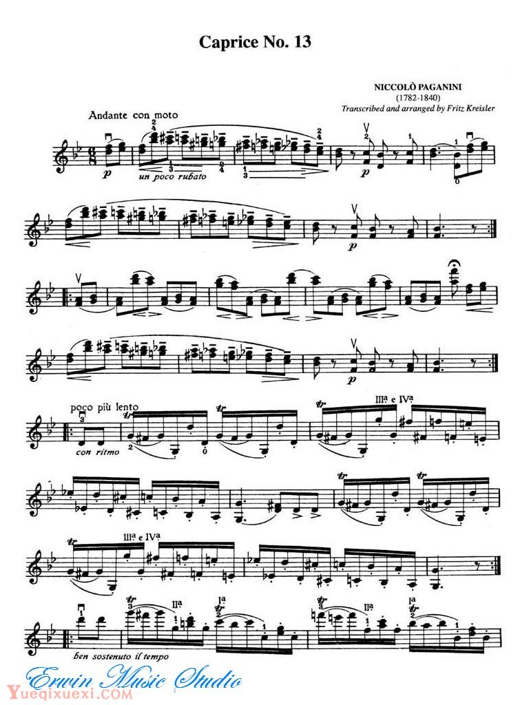 克莱斯勒-帕格尼尼-第13首随想曲 Niccolò Paganini  Caprice No.13