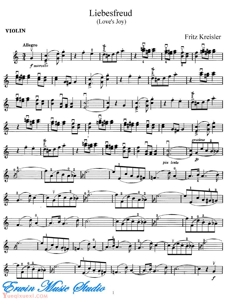 克莱斯勒-爱的喜悦Violin  Fritz Kreisler,  Liebesfreud