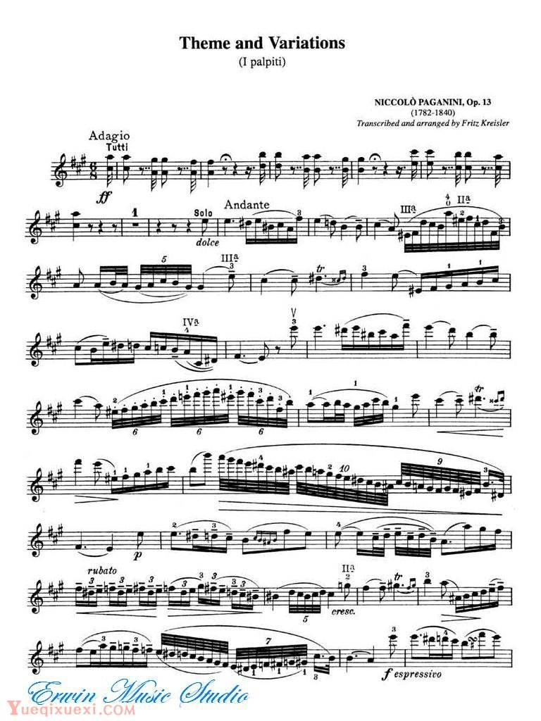 克莱斯勒-帕格尼尼-主题与变奏 作品13  Theeme and Variations (I palpiti)Op.13