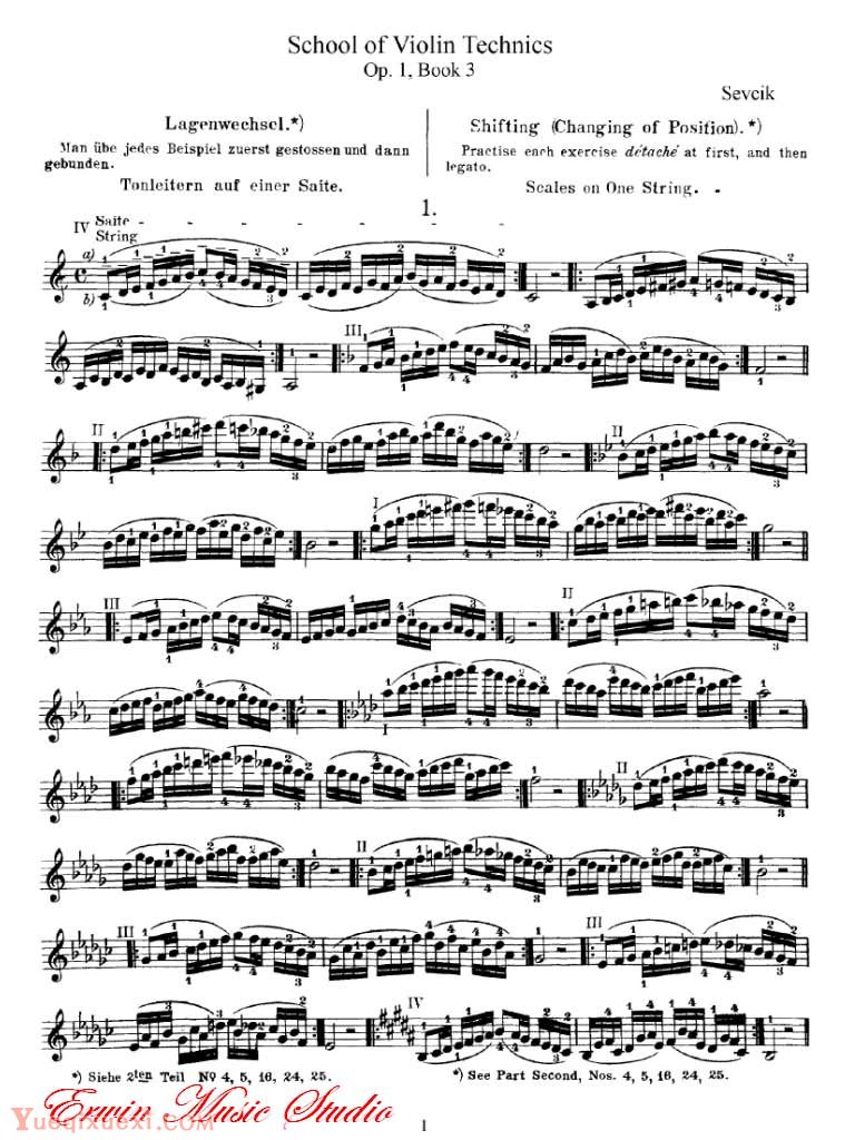 舍夫契克 移动和变換指位：姿势练习-学习小提琴技术 第三册