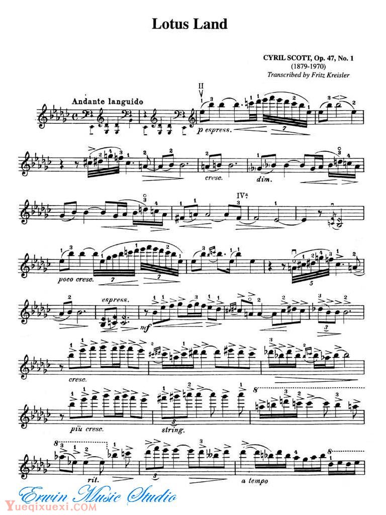 克莱斯勒-西里尔 斯科特-安樂鄉 作品47 第1首Violin    Lotus Land  Op.47,No.1