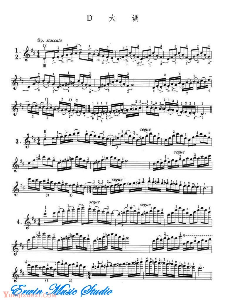 小提琴音阶体系 每日大、小調音阶练习 D大调
