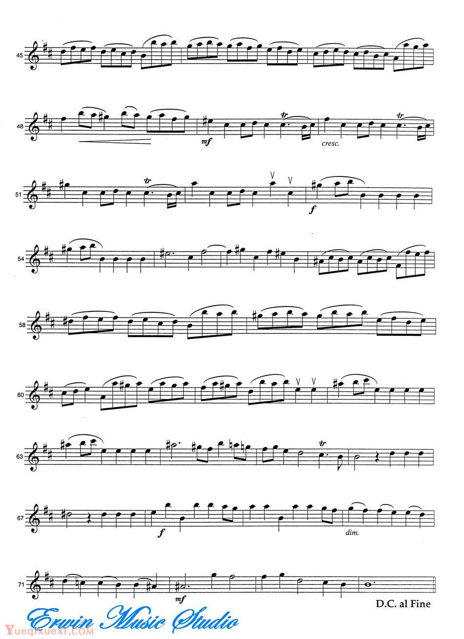 乔治 弗里德里克 亨德尔-D大调管乐 选自水上音乐弦乐三重奏Violin  George Frideric Handel,  Hornpipe  from Water Music in D