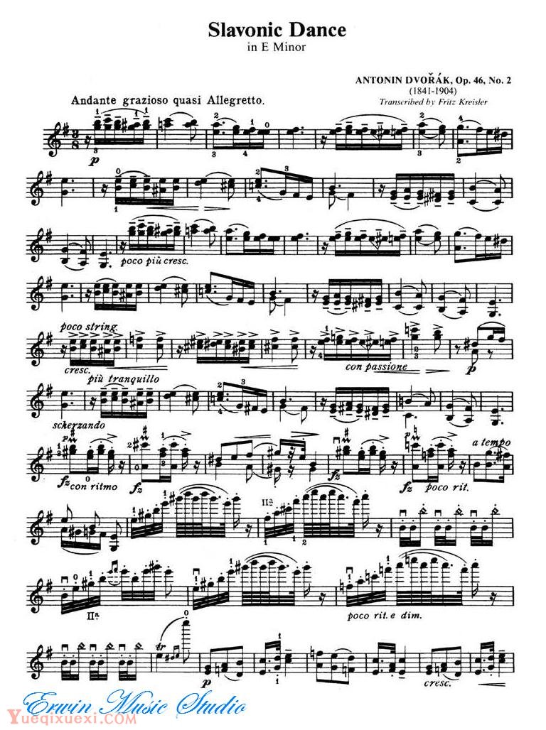 克萊斯勒-德沃夏克-斯拉夫舞曲 作品46第2首Violin  Fritz Kreisle, Antonin Dvorak , Slavonic Dance Op.46,No.2