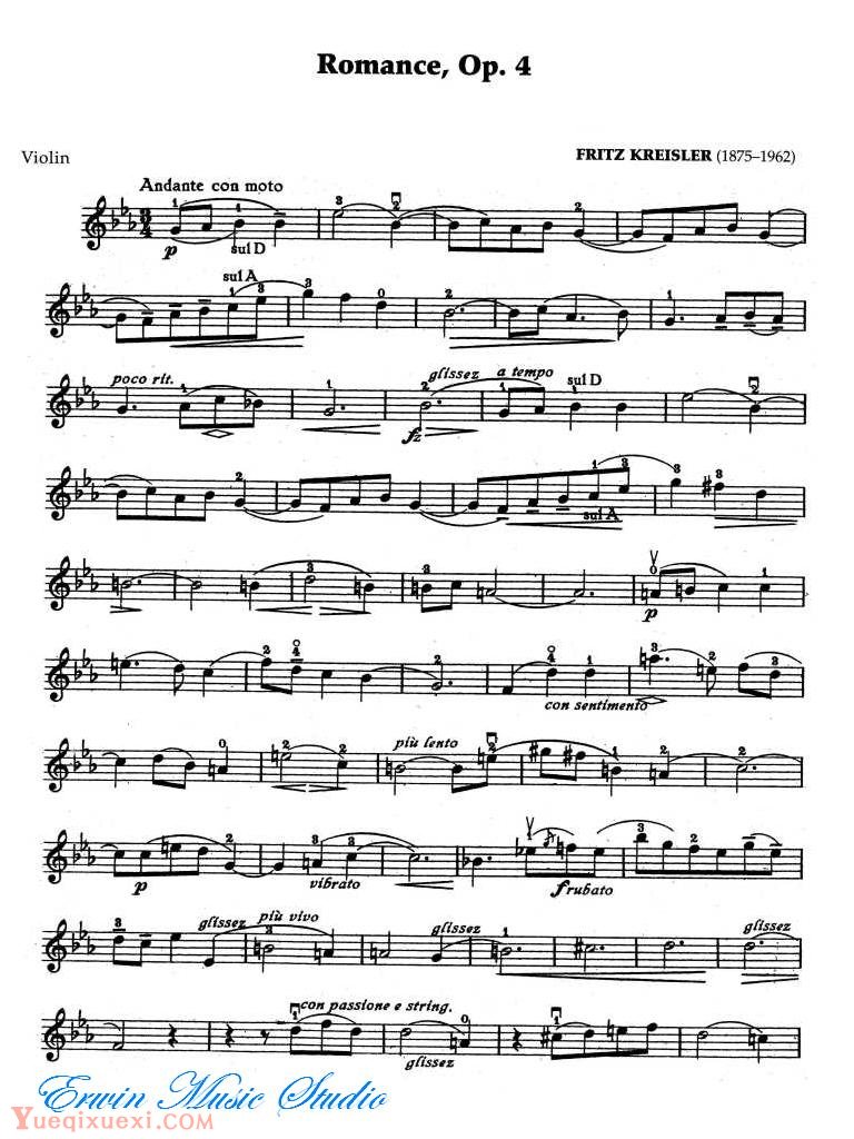 克莱斯勒-浪漫曲 作品4 Fritz Kreisler Romance,Op.4