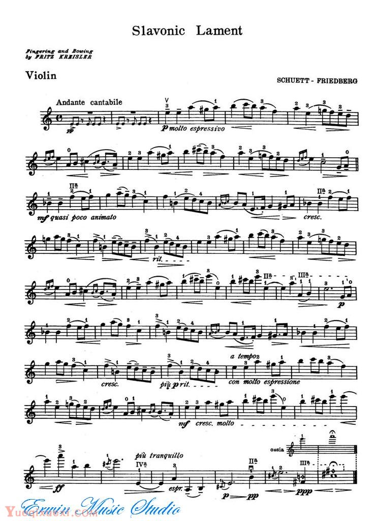克莱斯勒-斯拉夫挽歌Violin  Fritz Kreisler,  Edward Schuett,Slavonic Lament