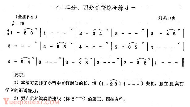 埙的演奏技巧与练习：二分、四分音符综合练习一 -刘凤山