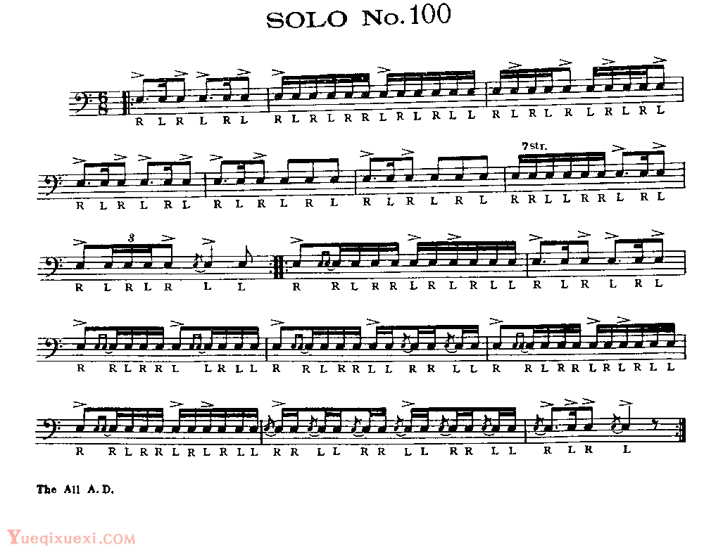 美国军鼓150条精华SOLO系列之《SOLO No.100》