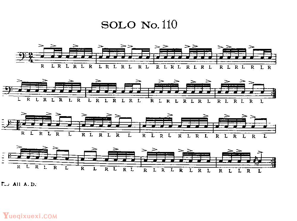 美国军鼓150条精华SOLO系列之《SOLO No.110》