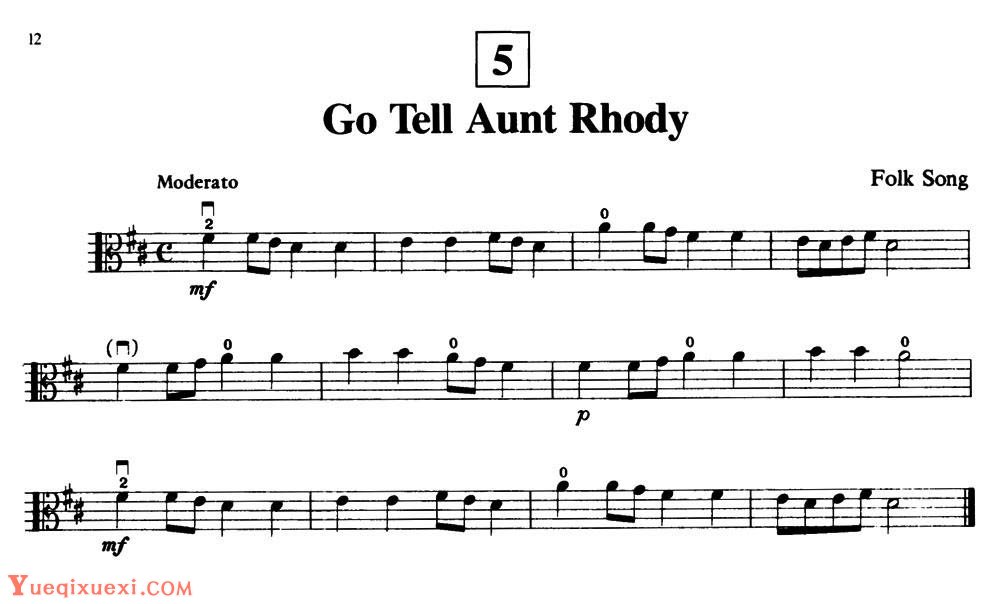 Go Tell Aunt Rhody 中提琴谱