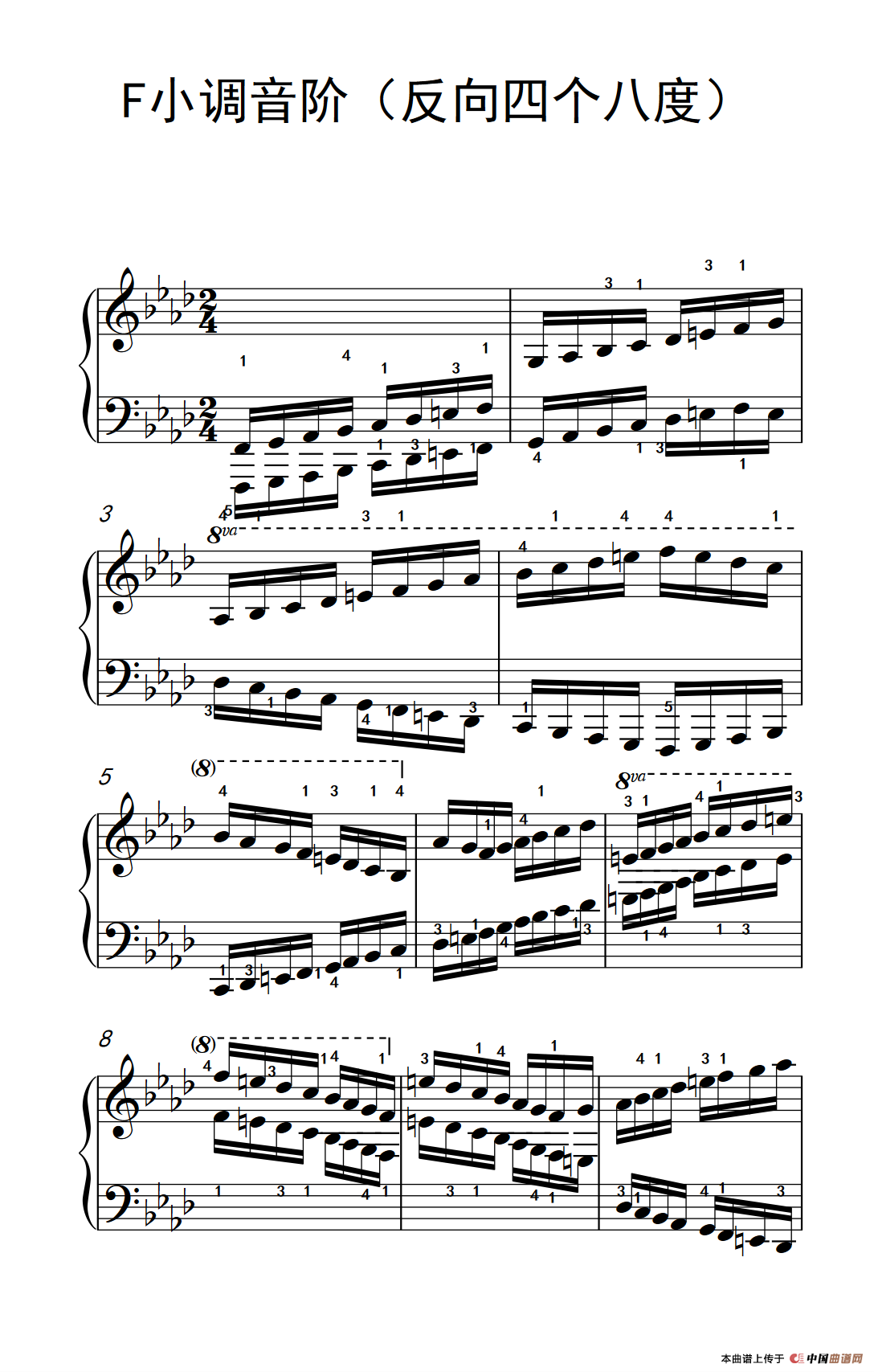 f小调音阶(反向四个八度)(孩子们的钢琴音阶,和弦与琶音 2)(1)