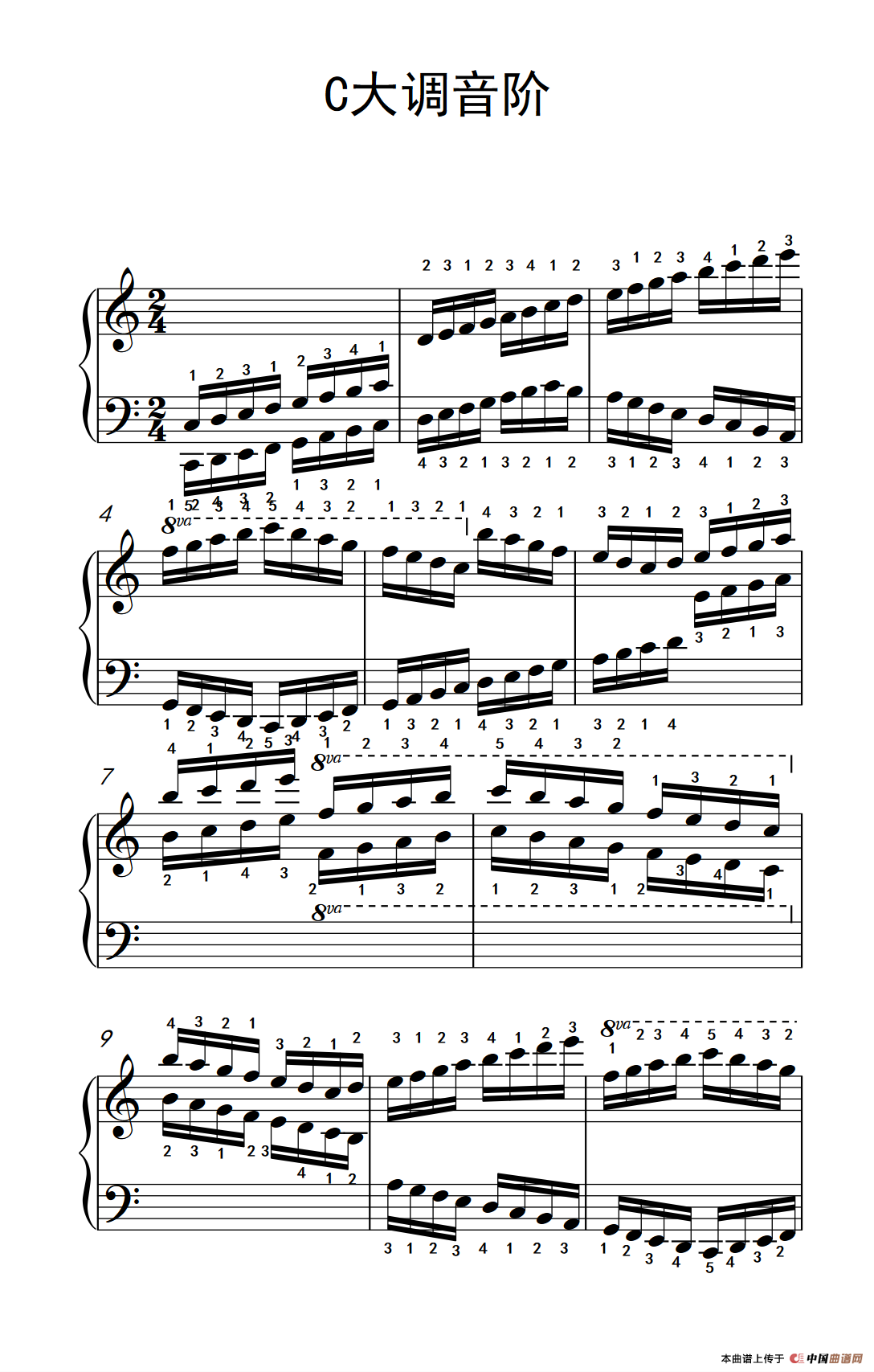 大提琴c大调音阶指法图片