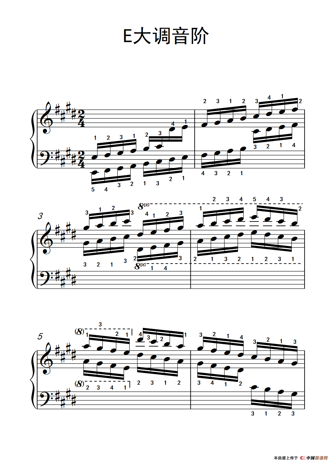 e大调音阶(中央音乐学院 钢琴(业余)考级教程 4