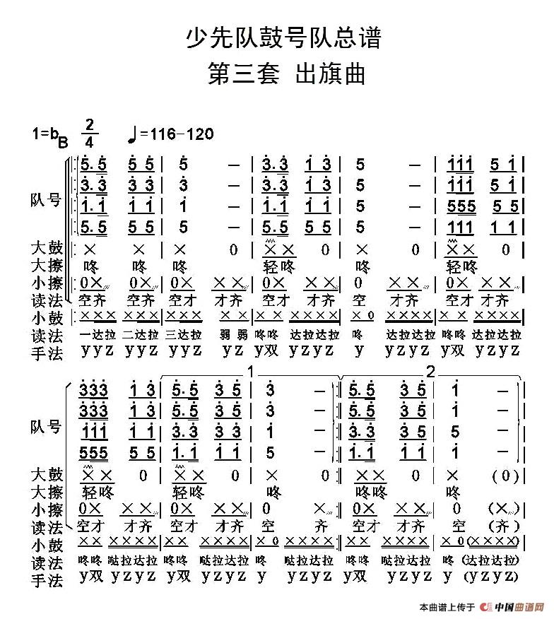 中国少年先锋队鼓号队总谱 (第三套 出旗曲)(1)