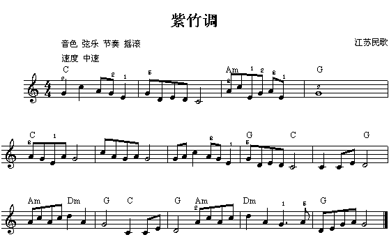 紫竹调(江苏民歌)电子琴曲谱（图1）