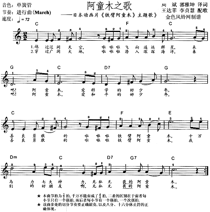 阿童木之歌(《铁臂阿童木》主题歌)电子琴曲谱（图1）