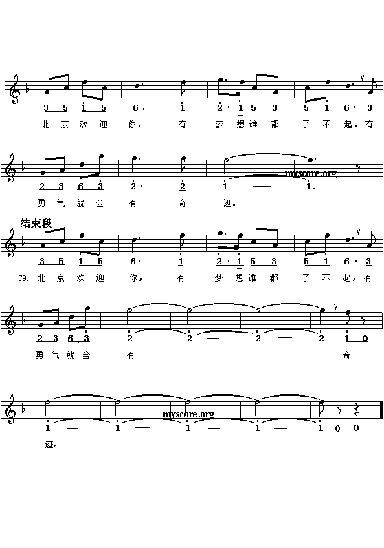 北京欢迎你电子琴曲谱（图2）