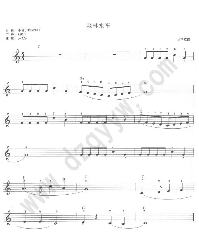 森林水车-电子琴乐谱电子琴曲谱（图1）