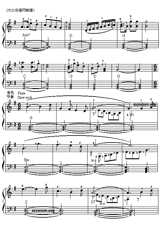 红星闪闪(五线谱)电子琴曲谱（图3）