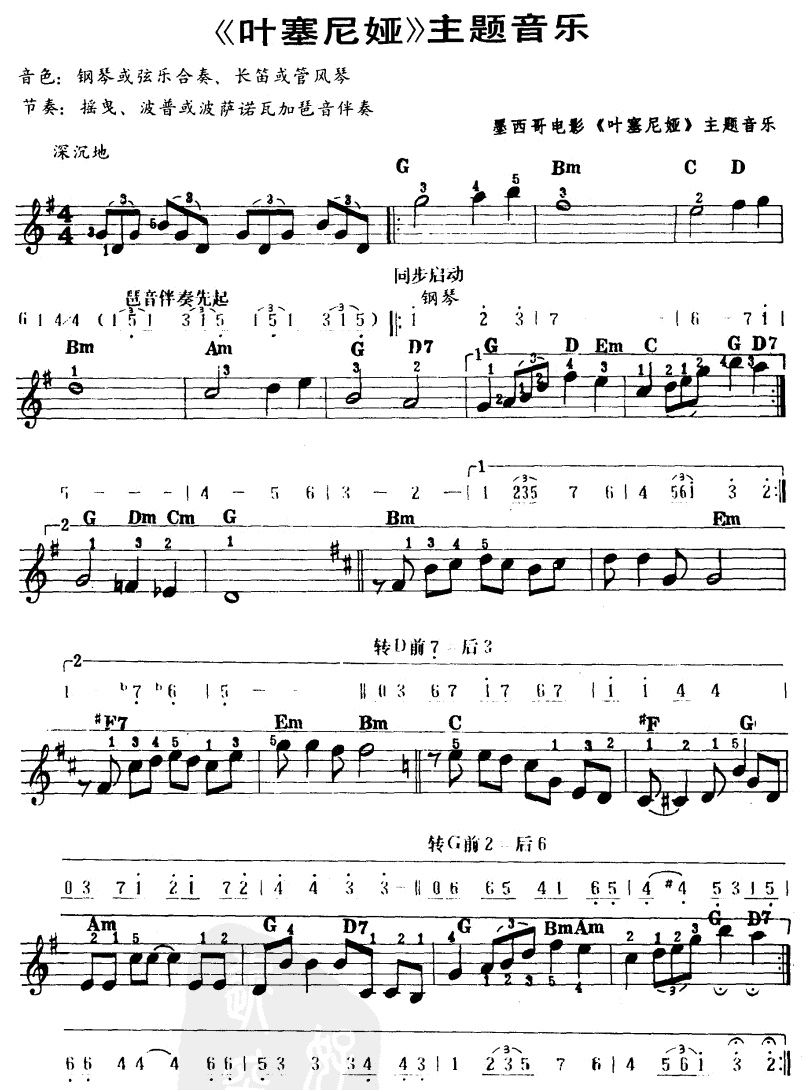 叶塞尼娅电子琴曲谱（图1）