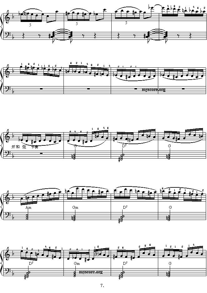 快板（D大调手风琴协奏曲第三乐章）电子琴曲谱（图7）