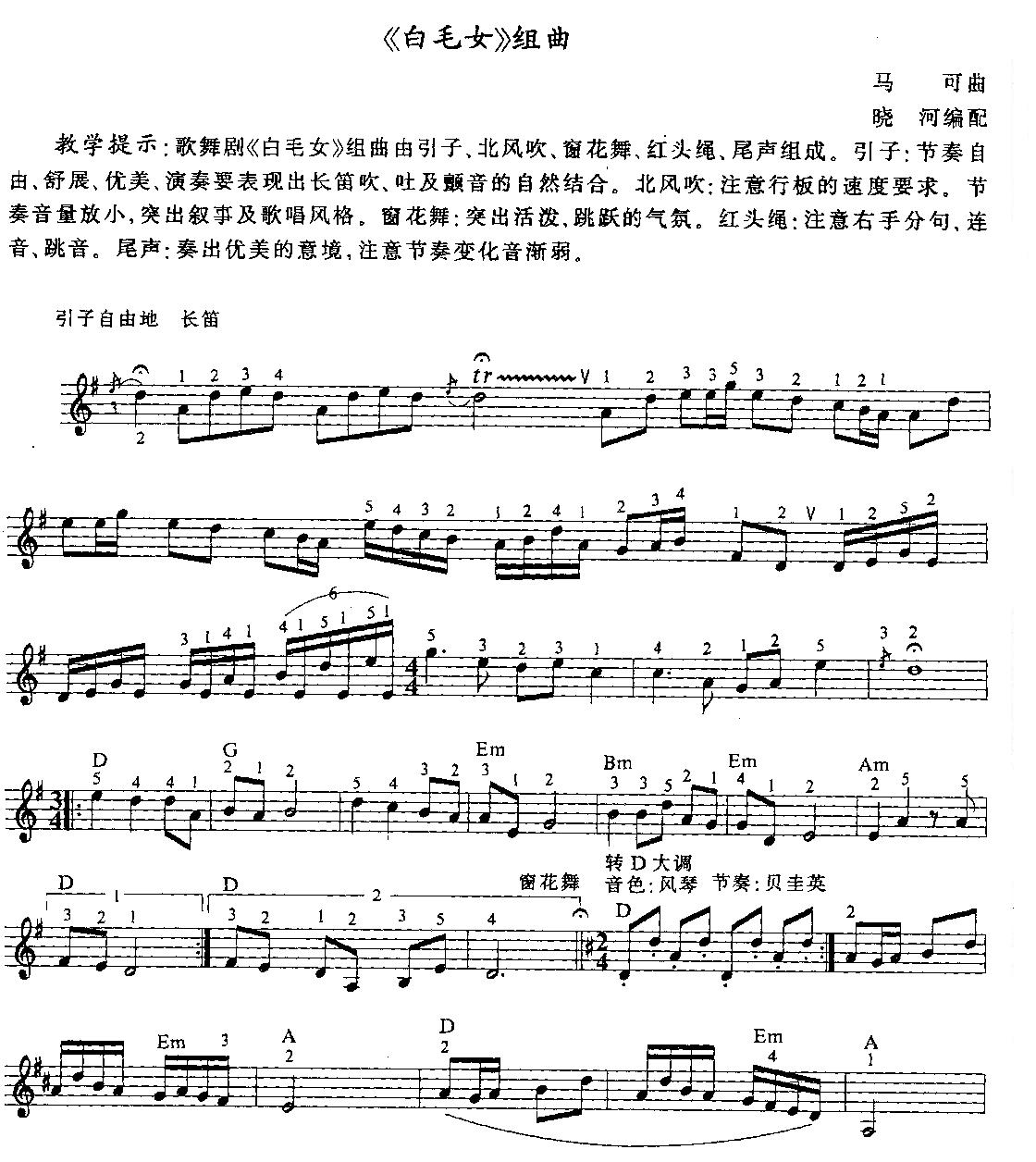 《白毛女》组曲电子琴曲谱（图1）