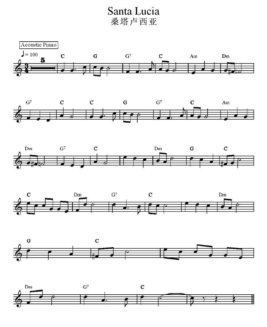 桑塔卢西亚电子琴曲谱（图1）