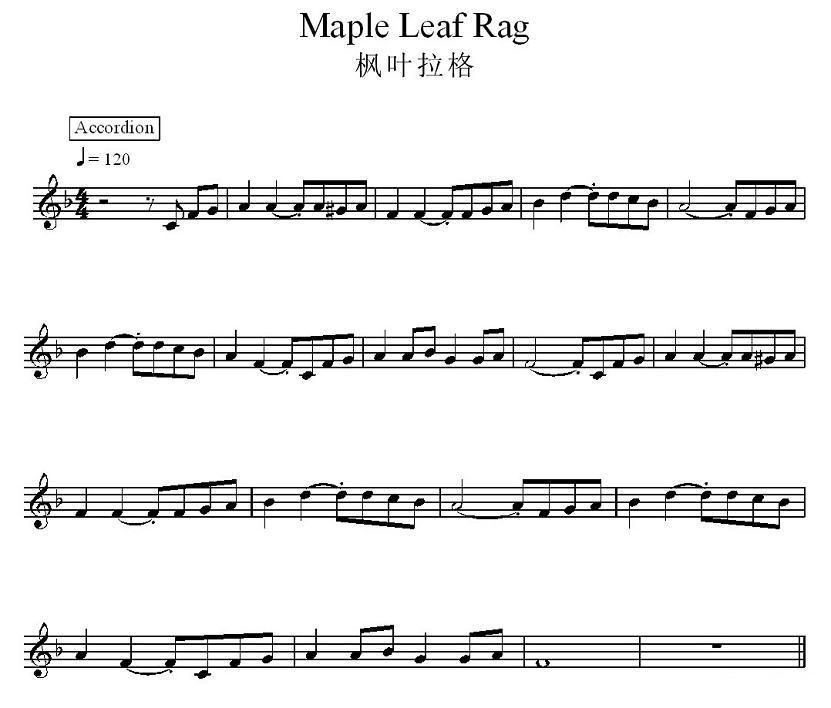 枫叶拉格电子琴曲谱（图1）
