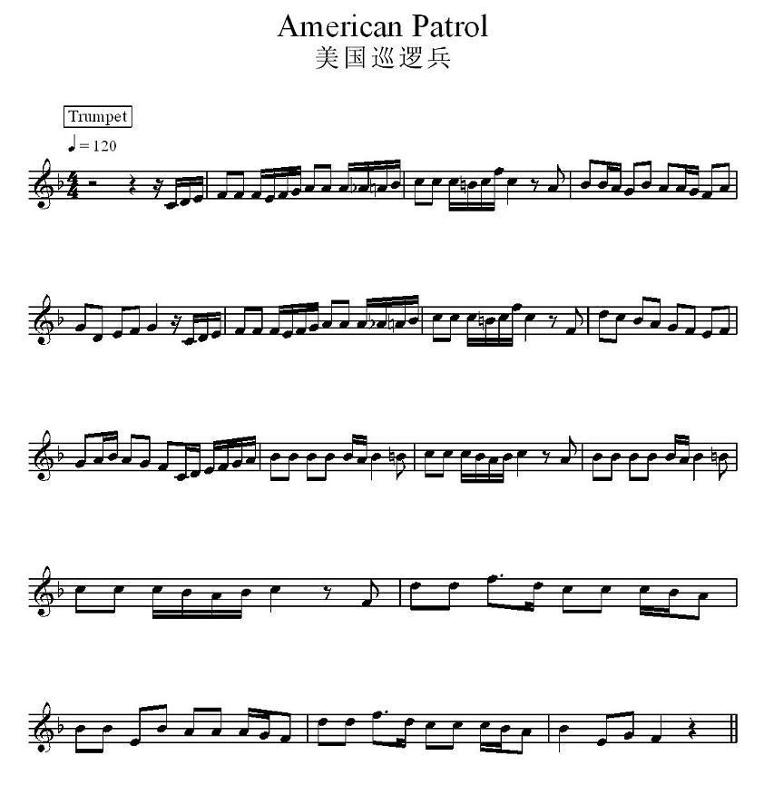 美国巡逻兵电子琴曲谱（图1）